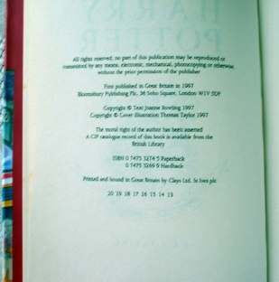 Joanne Rowling Harry Potter Philosophers Stone 1st Edition 13th.